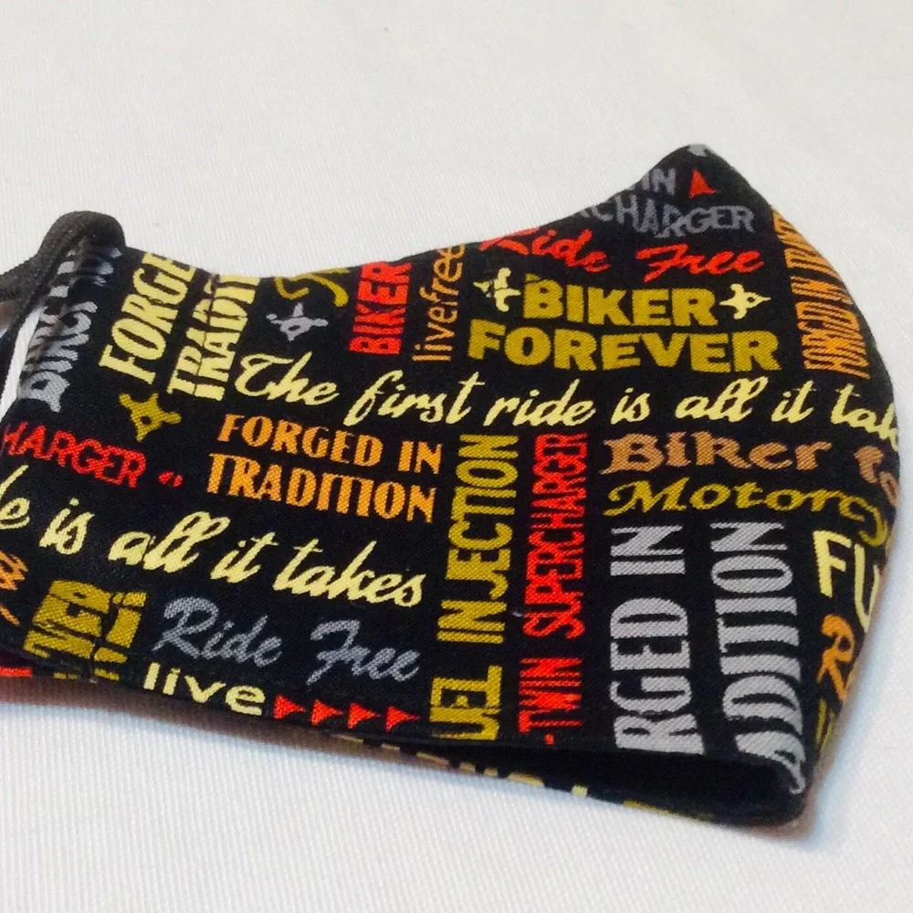 Hand Crafted “Bikers” Face Mask Adult Black Multi-color Unisex
